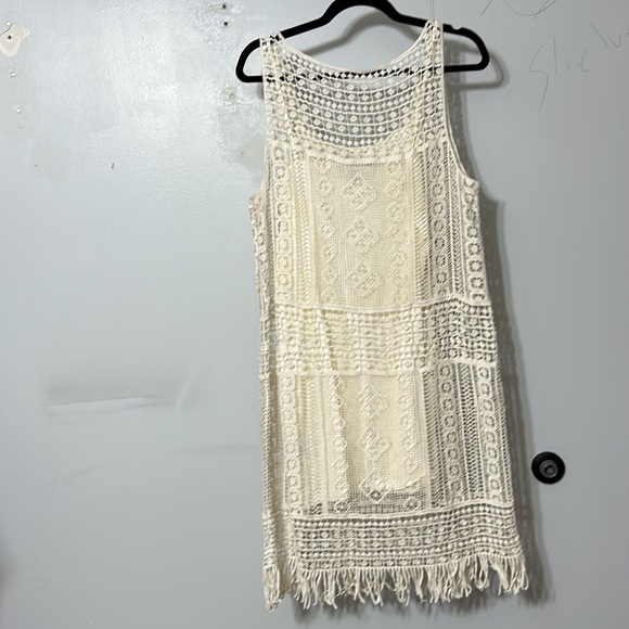 Lauren Ralph Lauren Cream Crochet Fringe Dress PM Boho Beachy - Picture 4 of 6